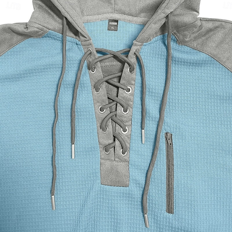 Men's lace up hooded pullover, back view