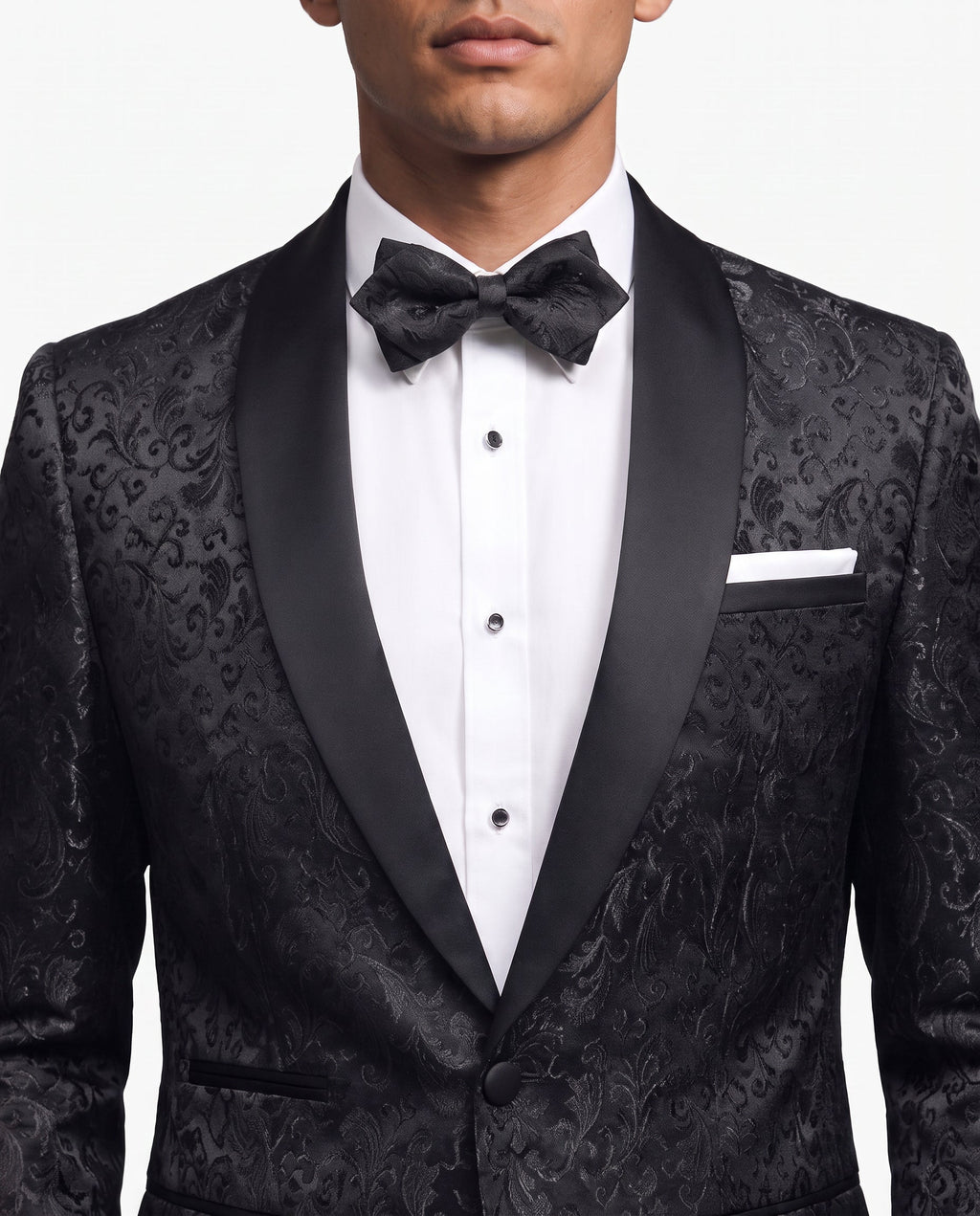 Men's embroidered tuxedo jacket with satin shawl lapel and single-button front - view 2