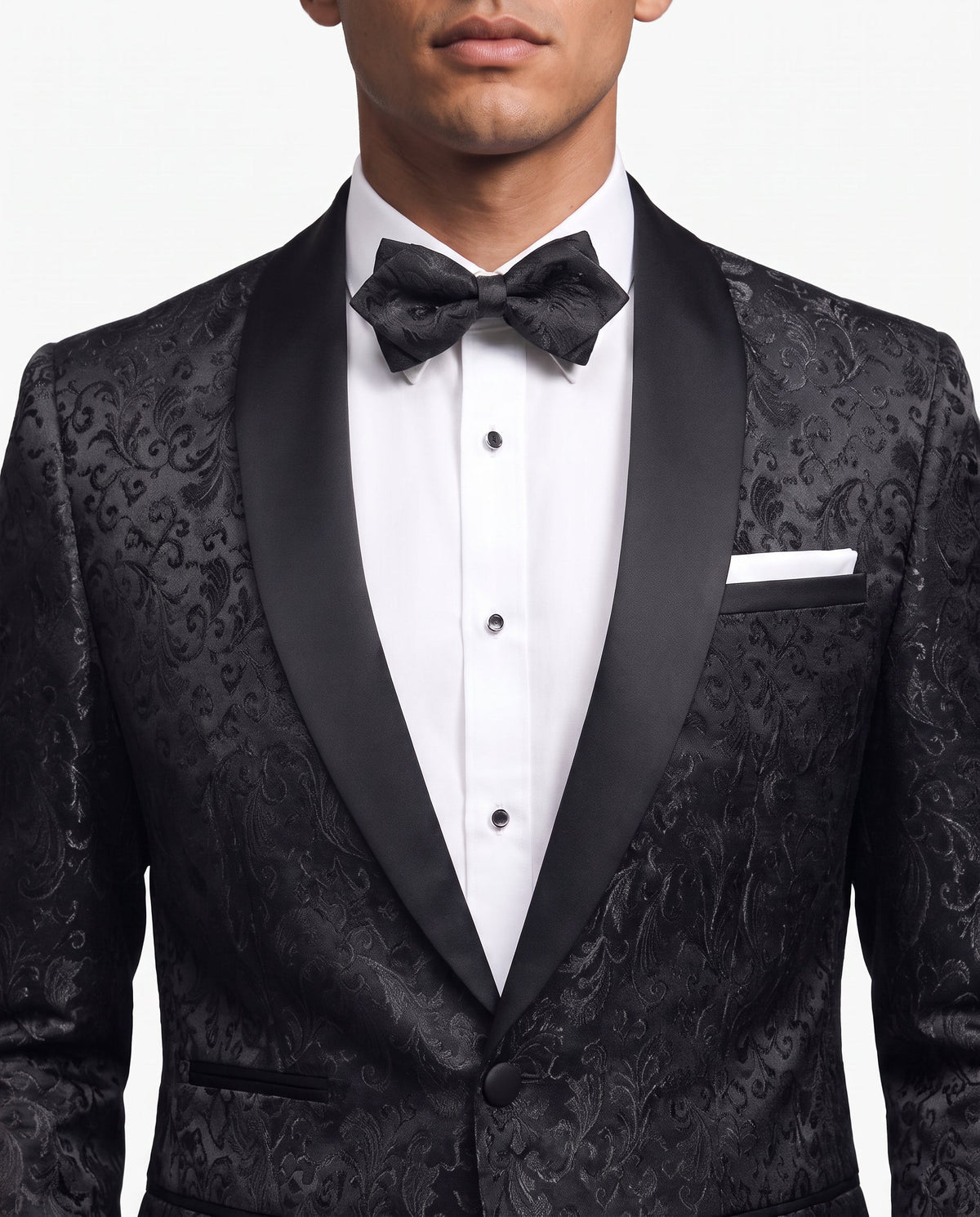 Men's embroidered tuxedo jacket with satin shawl lapel and single-button front - view 2