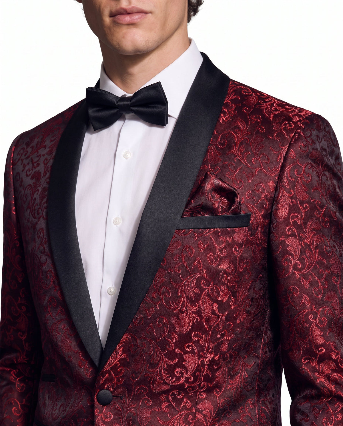 Men's embroidered tuxedo jacket with satin shawl lapel and single-button front - view 6