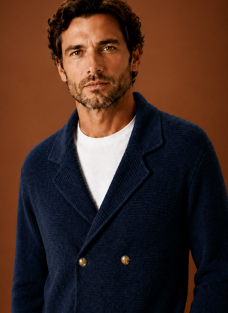 Men's open front knit cardigan, view 16