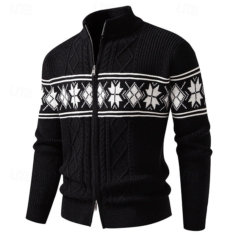 Men's fair isle zip cardigan, side view