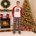 Long sleeve Christmas pajamas with reindeer print raglan tee and plaid pants - view 2