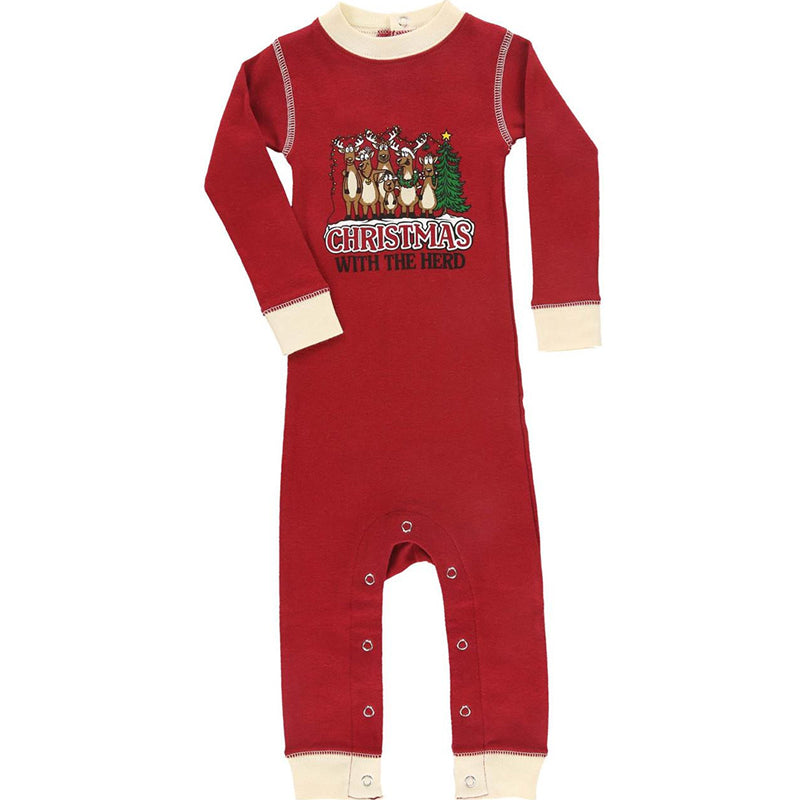 Long sleeve Christmas pajamas with reindeer print raglan tee and plaid pants - view 9