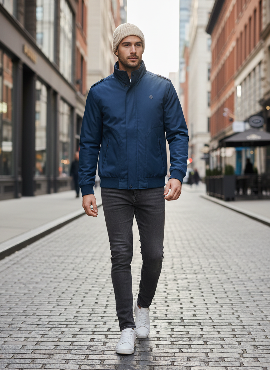 Men's stand collar zip up bomber jacket, view 10