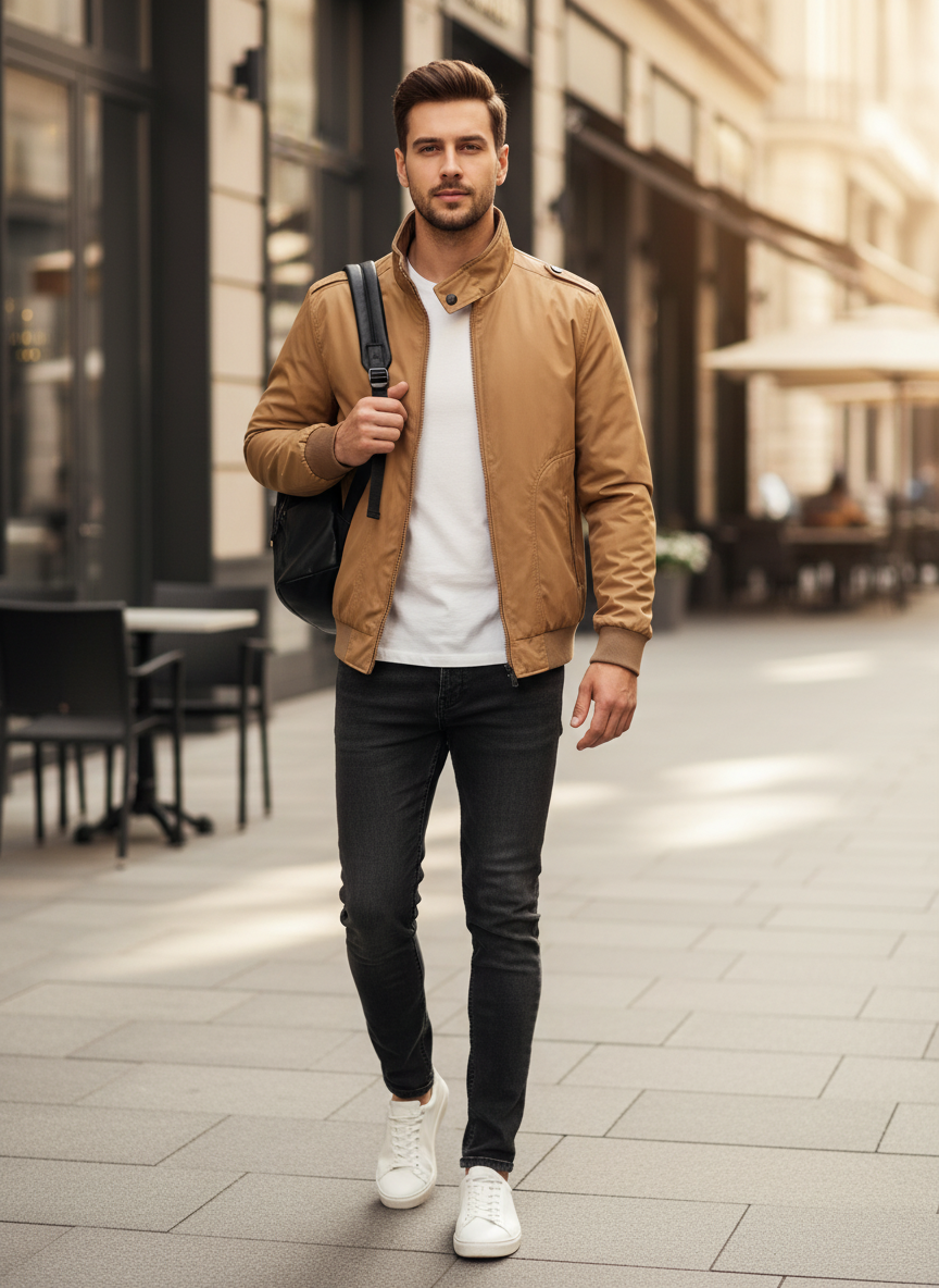 Men's stand collar zip up bomber jacket, view 11