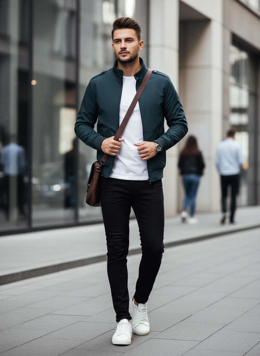 Men's stand collar zip up bomber jacket, view 12