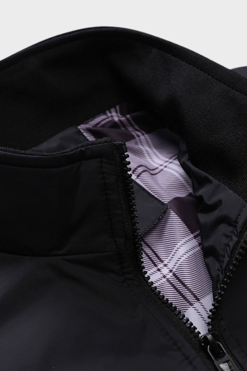 Men's stand collar zip up bomber jacket, side view