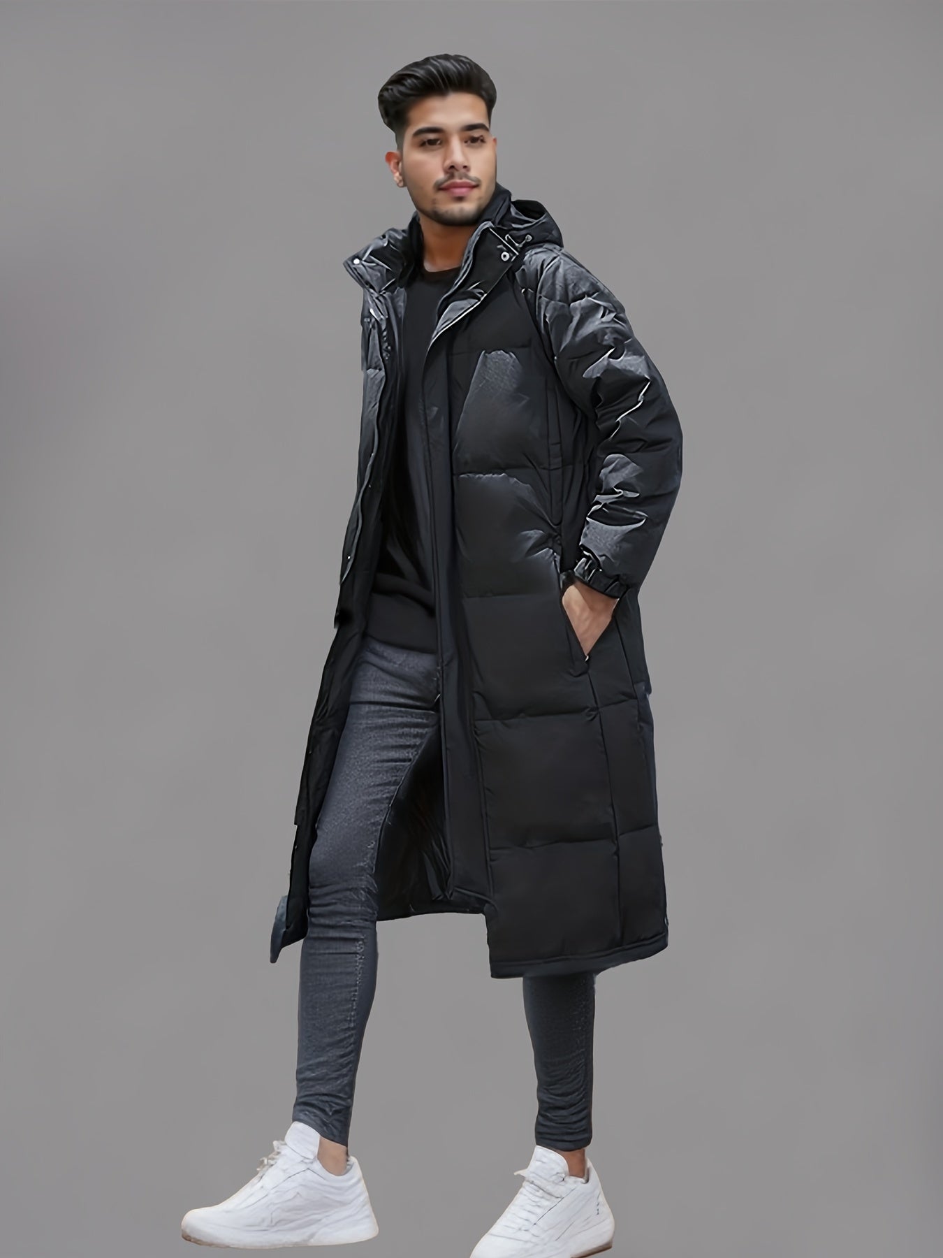 Men's long windproof puffer coat, view 6