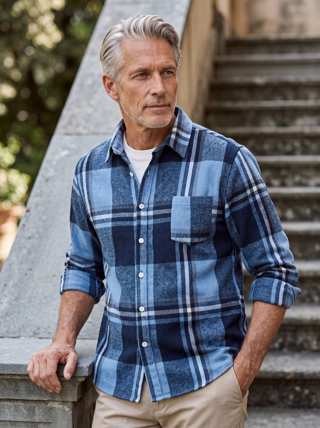Men's brushed plaid flannel button up shirt, view 10