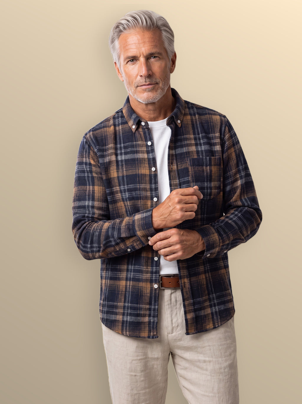 Men's brushed plaid flannel button up shirt