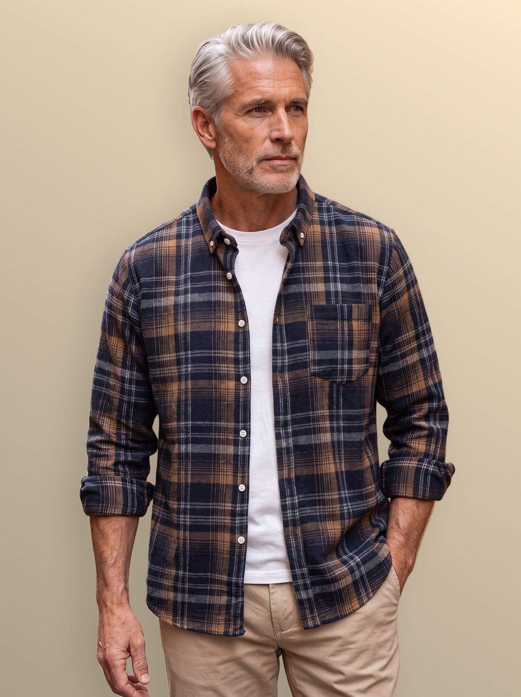 Men's brushed plaid flannel button up shirt, view 6