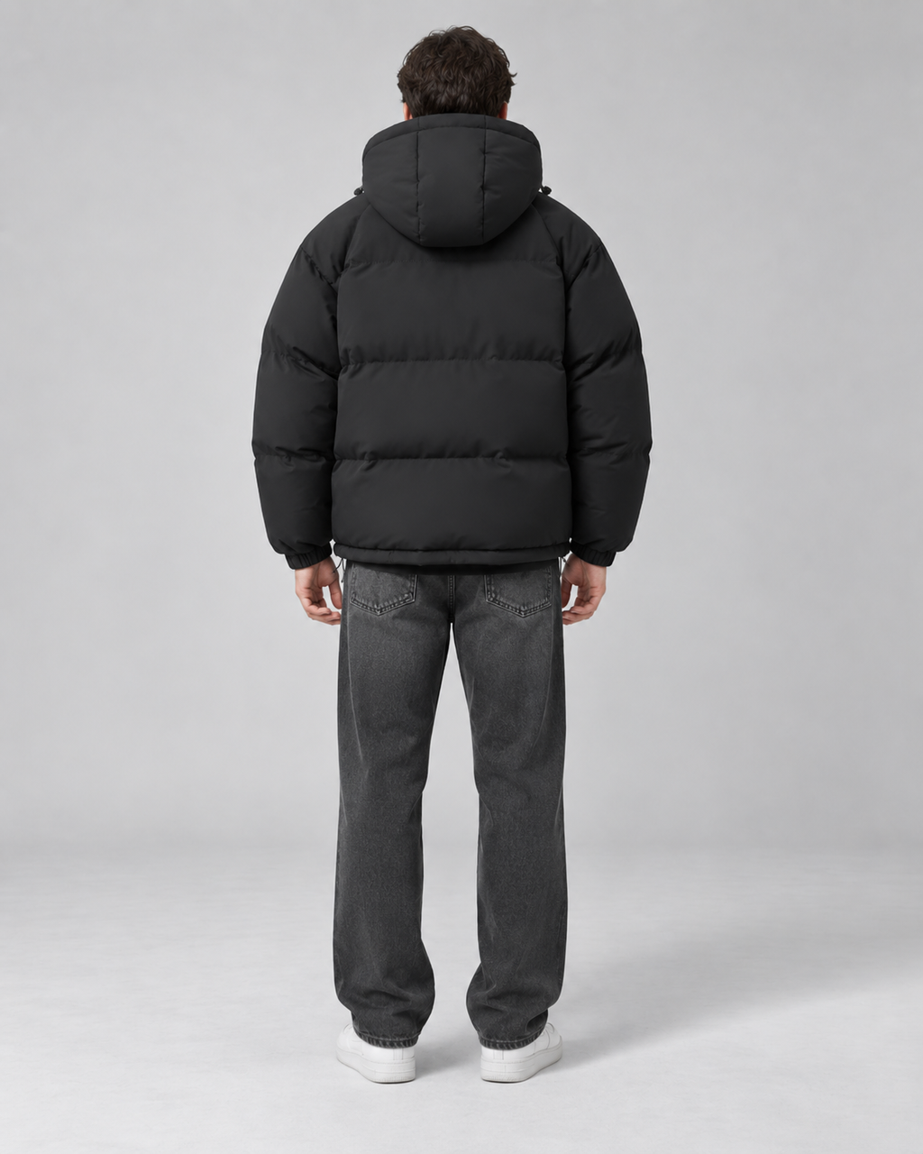 Men's hooded puffer jacket with horizontal quilting and relaxed fit - view 2