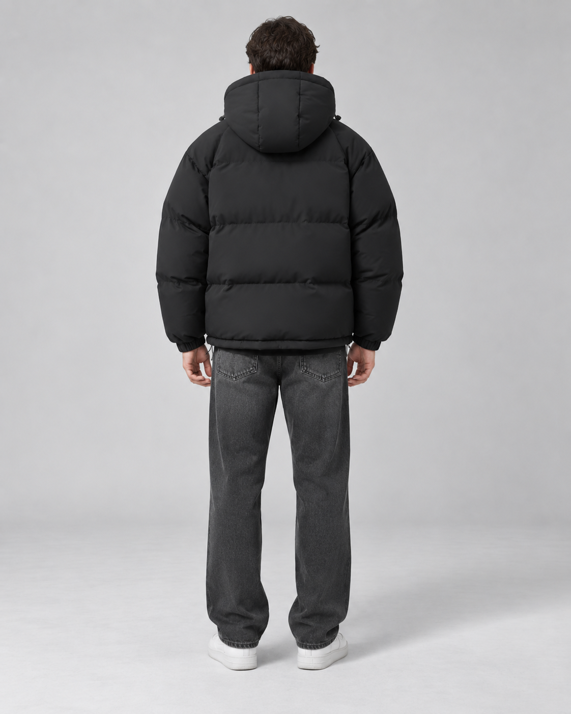 Men's hooded puffer jacket with horizontal quilting and relaxed fit - view 2