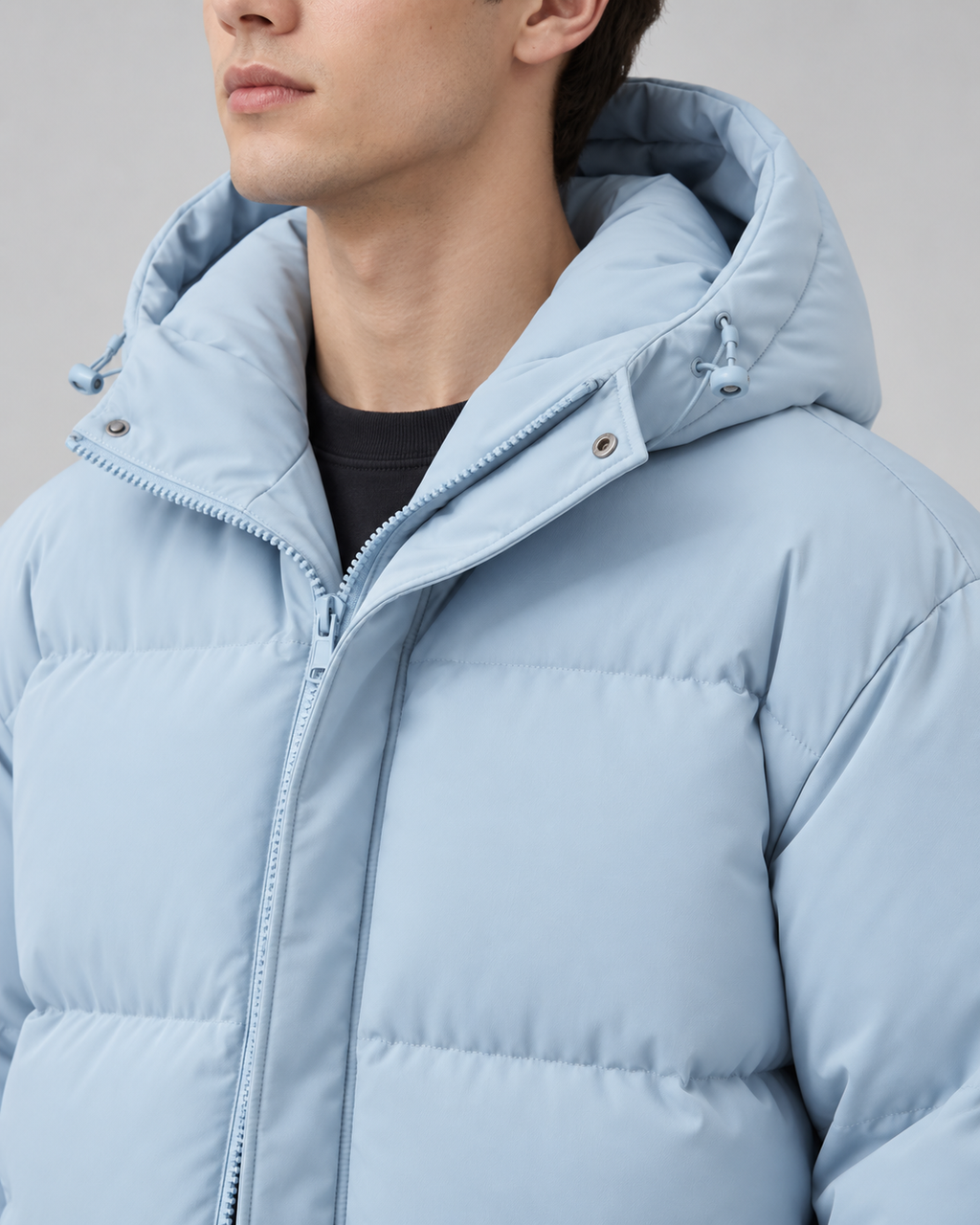 Men's hooded puffer jacket with horizontal quilting and relaxed fit - view 4