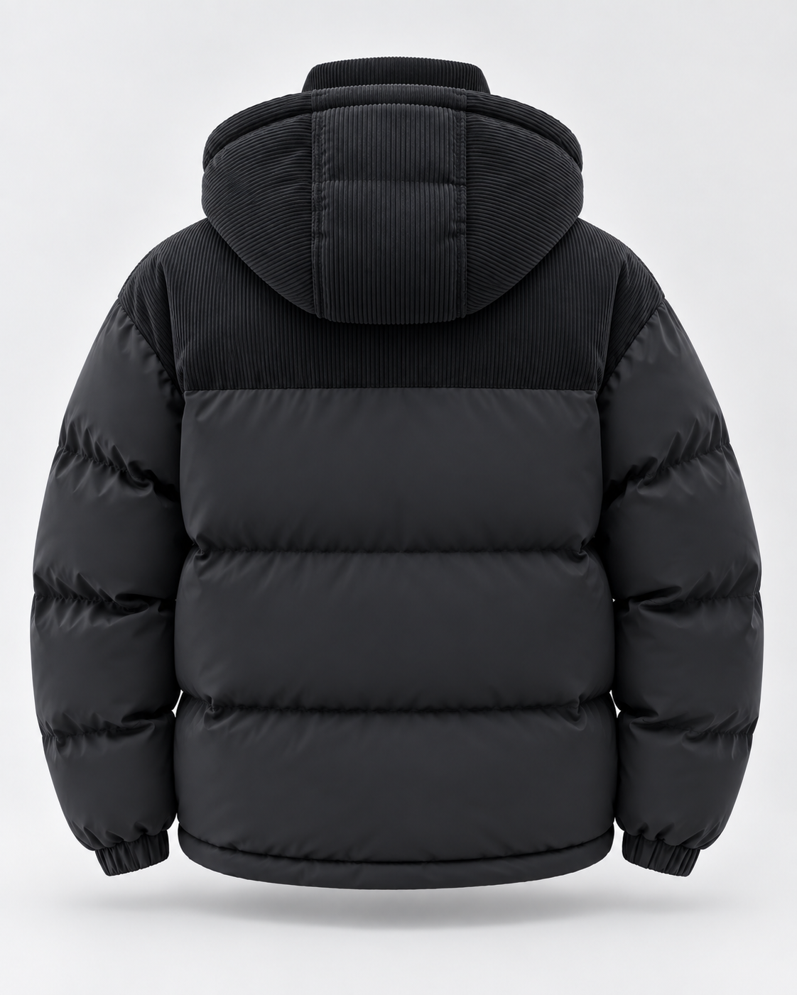 Men's hooded puffer jacket with corduroy yoke and color-block quilting - view 6