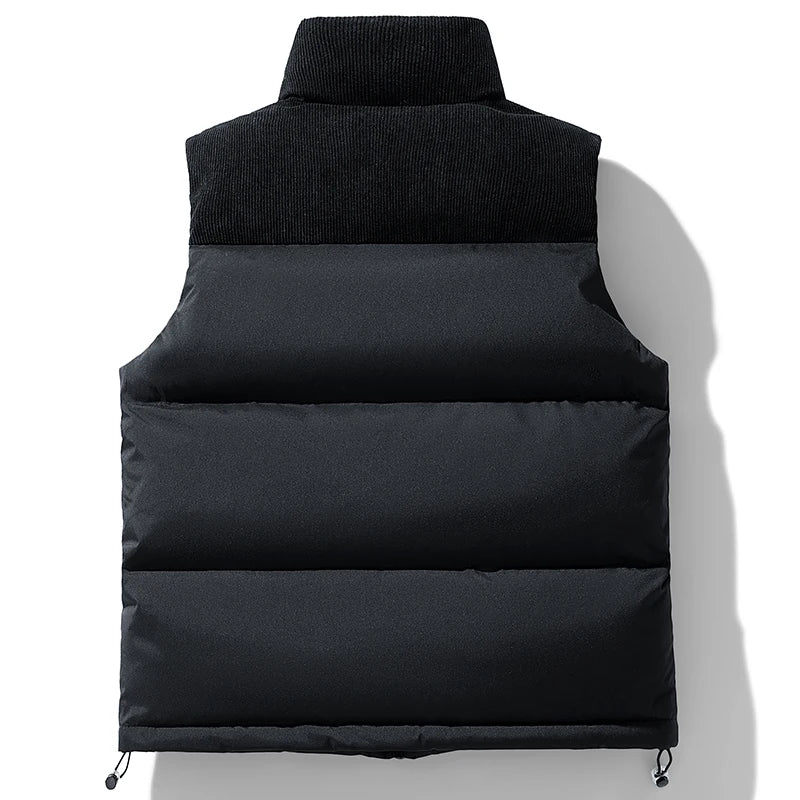 Men's quilted puffer gilet with corduroy yoke and stand collar - view 5