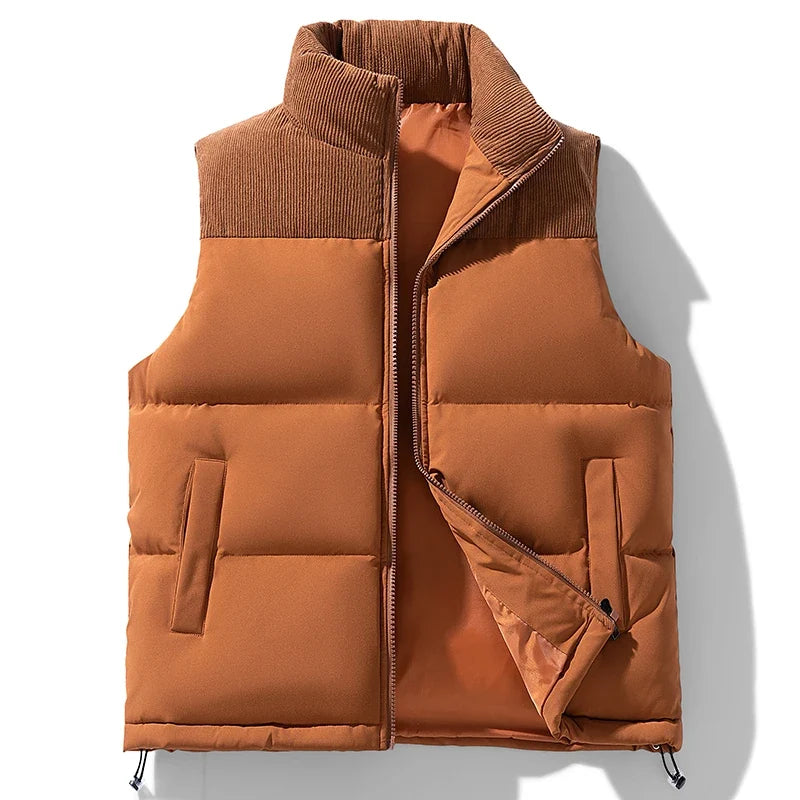 Men's quilted puffer gilet with corduroy yoke and stand collar - view 7