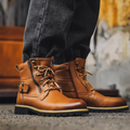 Men's side zip leather combat boots