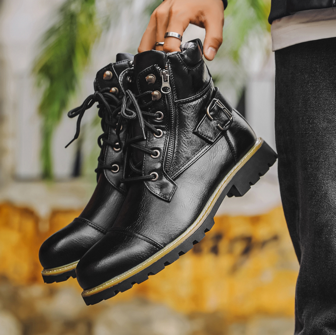 Stirling | Side Zip Leather Combat Boots