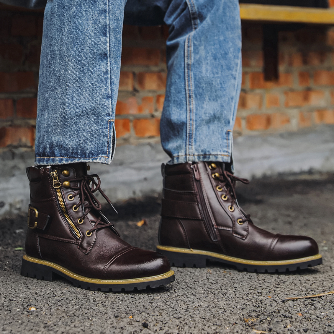 Stirling | Side Zip Leather Combat Boots