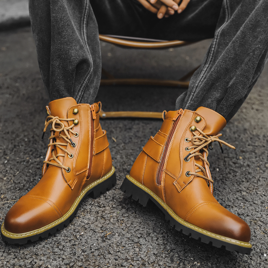 Stirling | Side Zip Leather Combat Boots