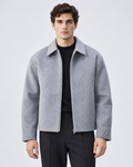 Men's boxy cropped zip up jacket with point collar and brushed texture