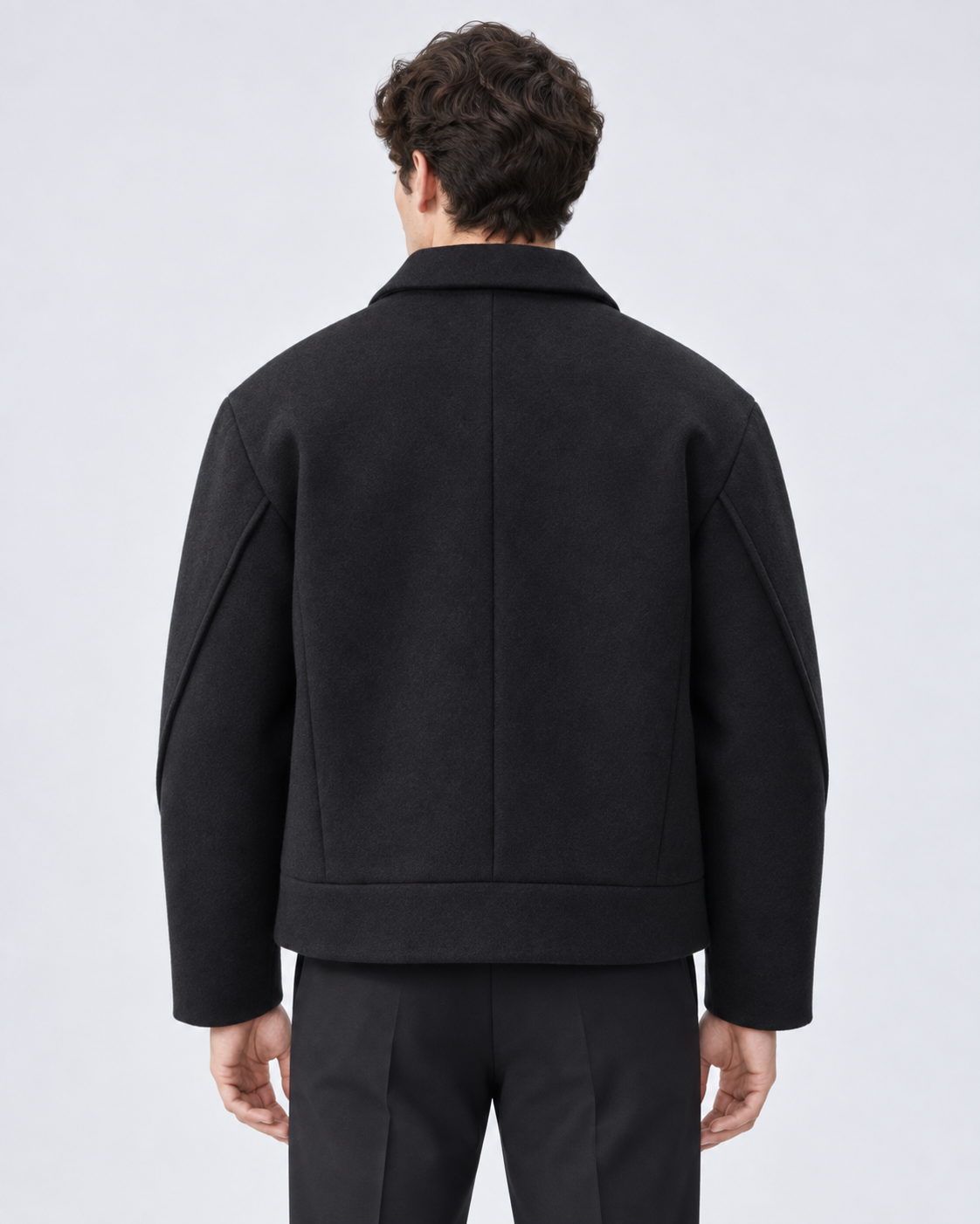 Men's boxy cropped zip up jacket with point collar and brushed texture - view 2