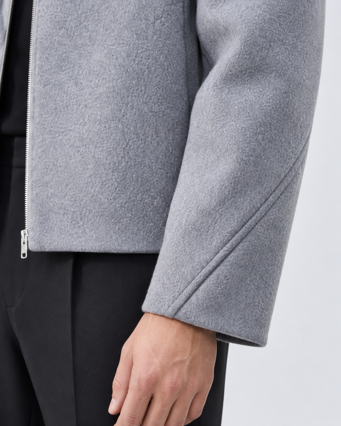 Men's boxy cropped zip up jacket with point collar and brushed texture - view 4