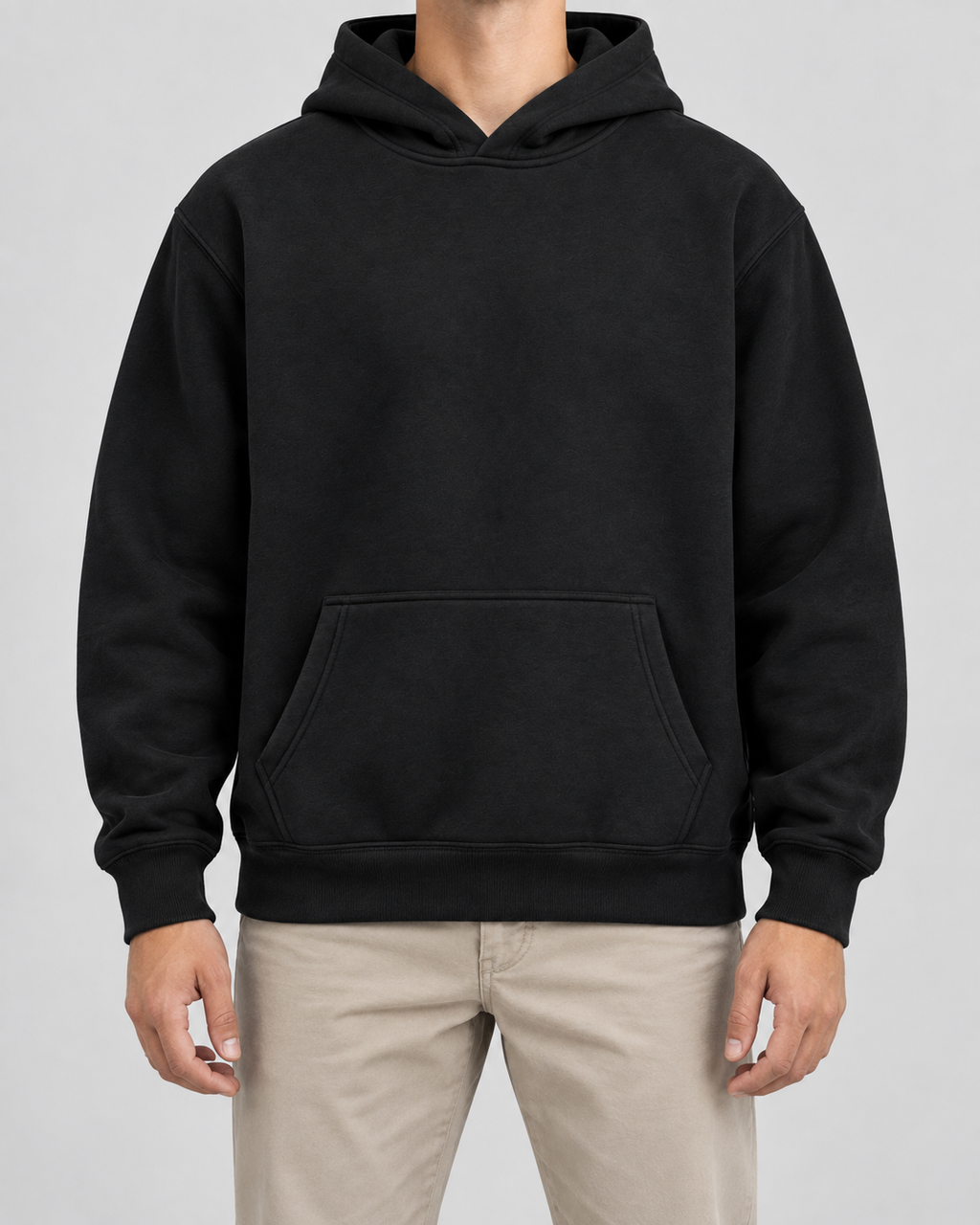 Men's fleece pullover hoodie with kangaroo pocket and ribbed cuffs - view 2