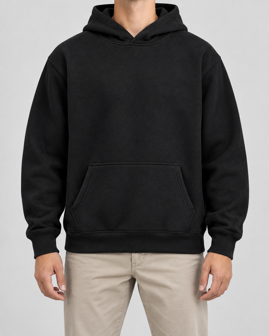 Men's fleece pullover hoodie with kangaroo pocket and ribbed cuffs - view 2