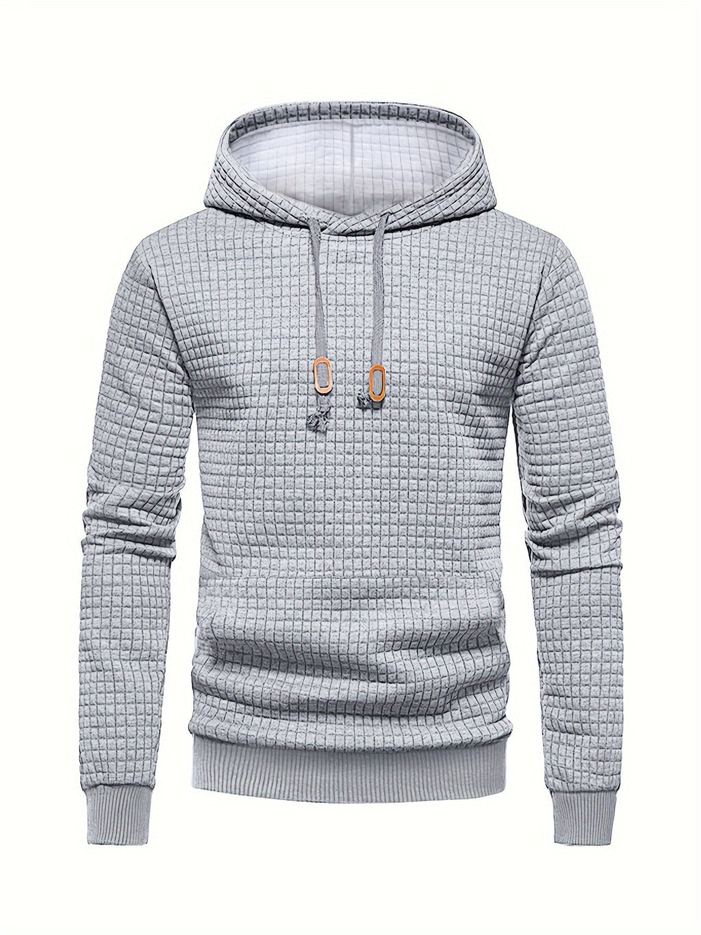 Men's waffle textured hooded pullover, side view