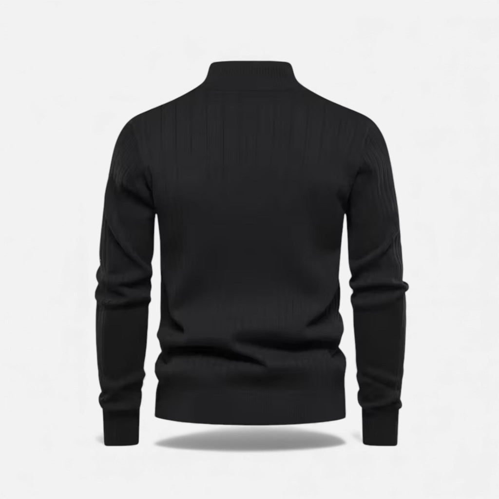 Men's long line zip knit cardigan, detail