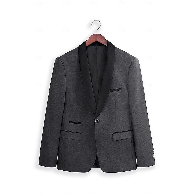 Mens suit with black shawl lapel, single-button jacket and tapered trousers - view 15