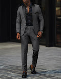 Mens suit with black shawl lapel, single-button jacket and tapered trousers - view 2