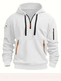 Men's half zip hoodie with zip pockets, back view