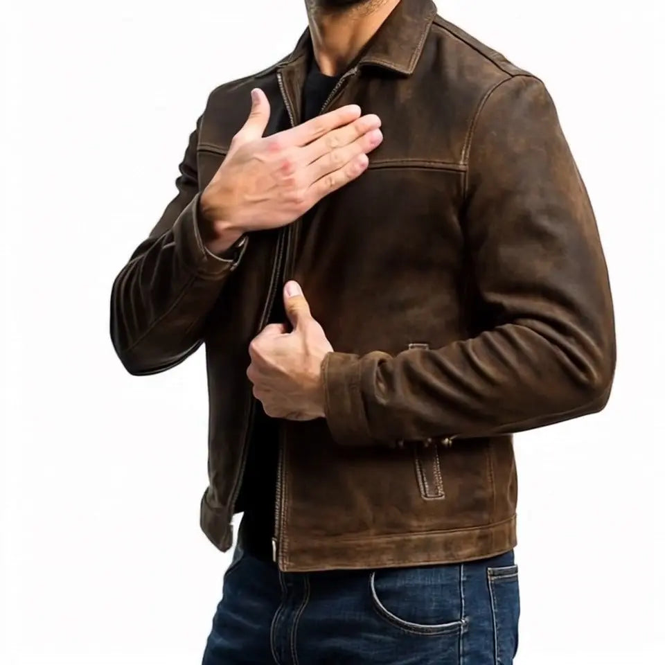 Men's grained texture zip bomber jacket, side view