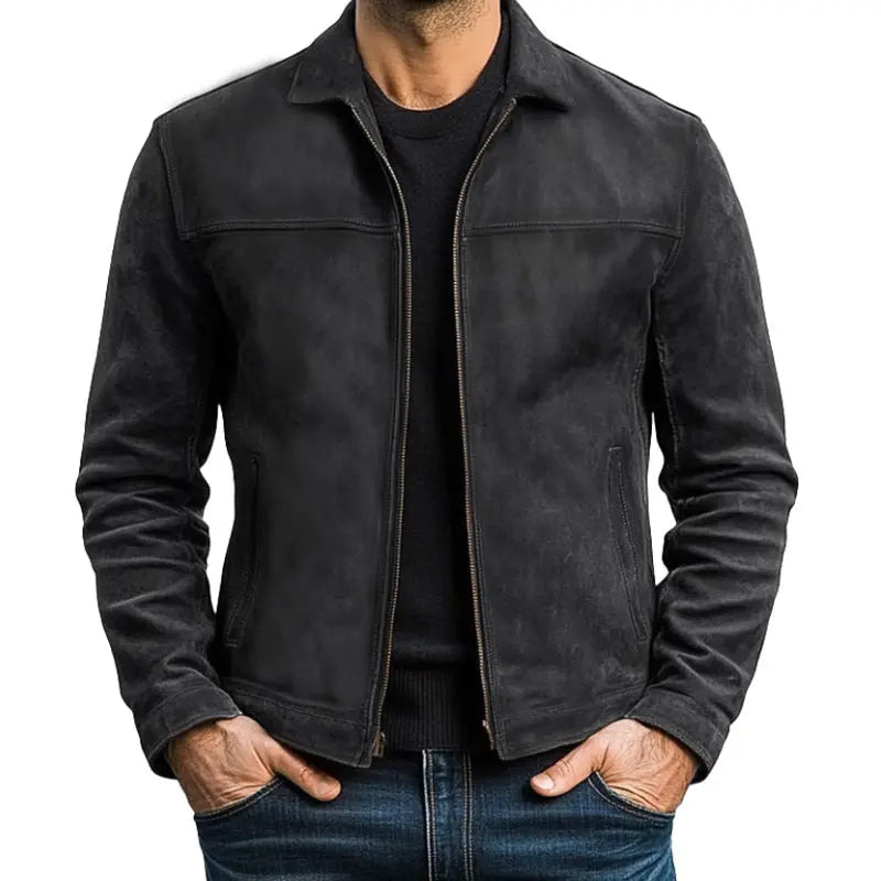 Men's grained texture zip bomber jacket, back view