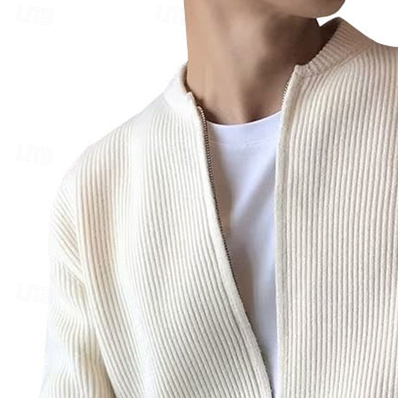 Men's ribbed zip front cardigan, view 5