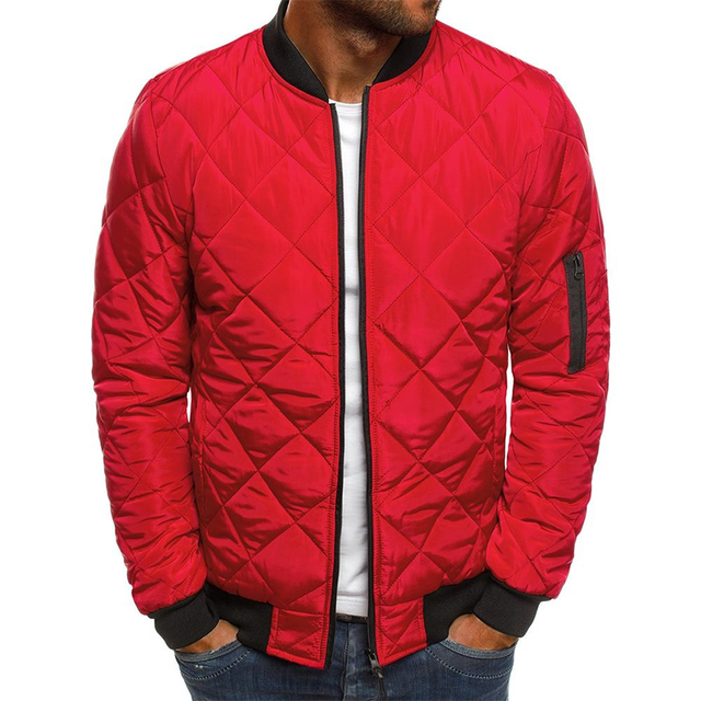 Men's diamond quilted bomber jacket, side view