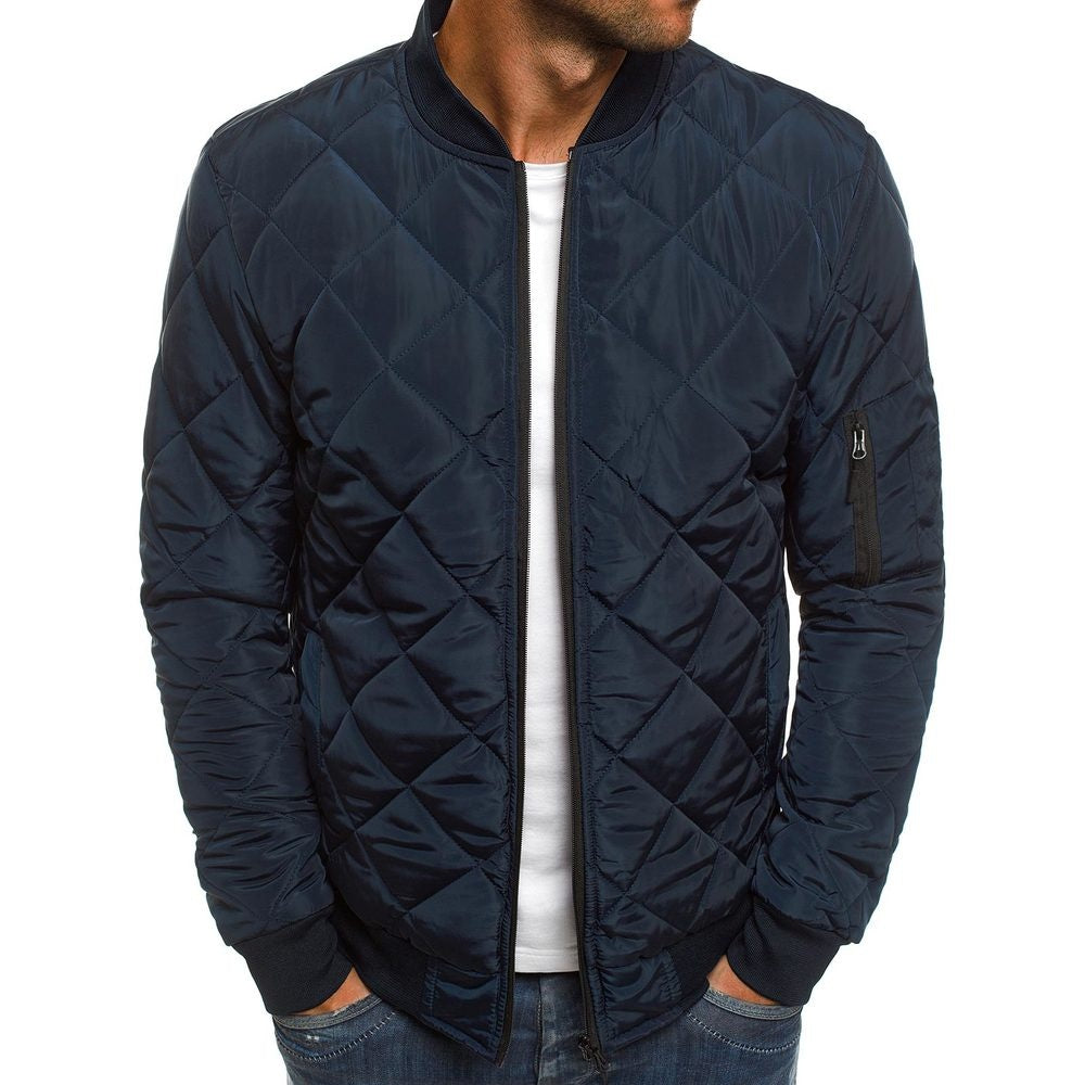 Men's diamond quilted bomber jacket, back view