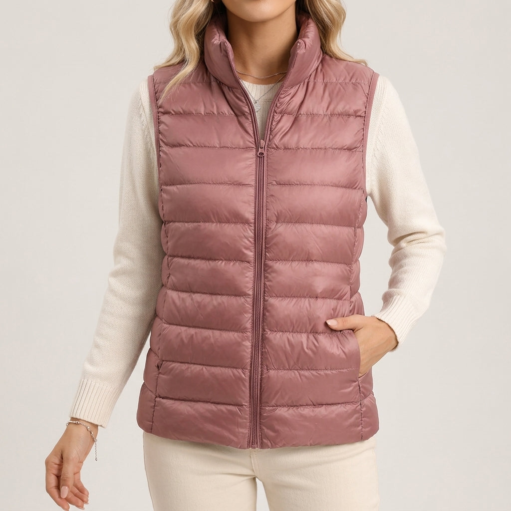 Women's quilted puffer gilet with stand collar and full zip
