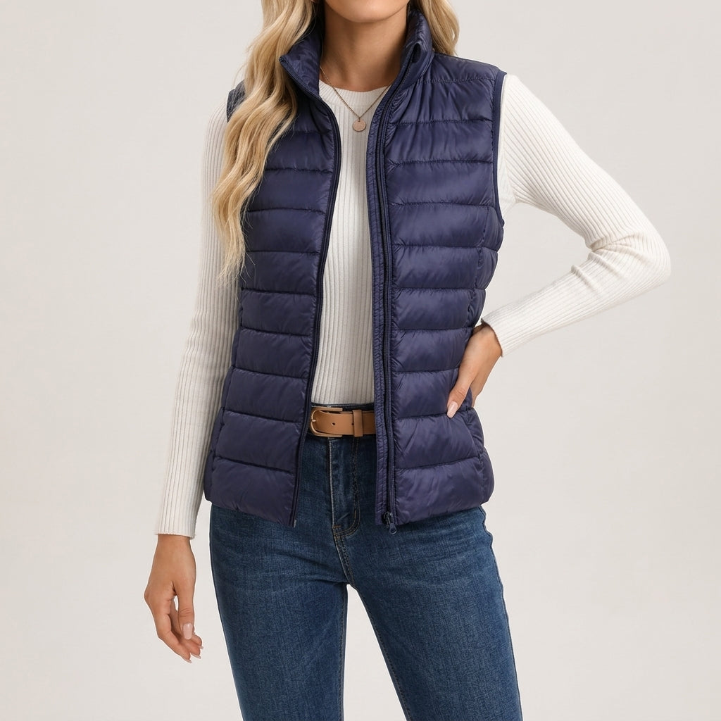 Women's quilted puffer gilet with stand collar and full zip - view 2