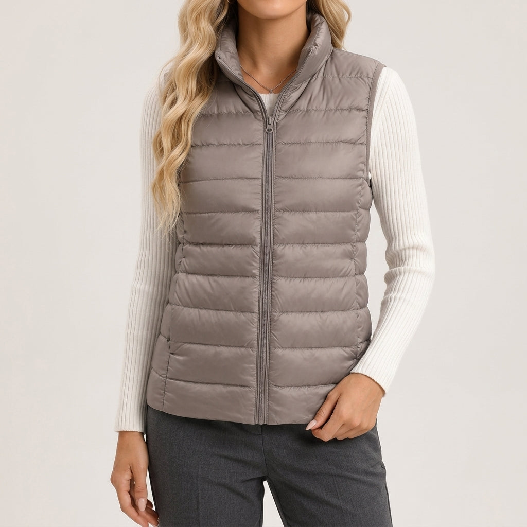 Women's quilted puffer gilet with stand collar and full zip - view 4