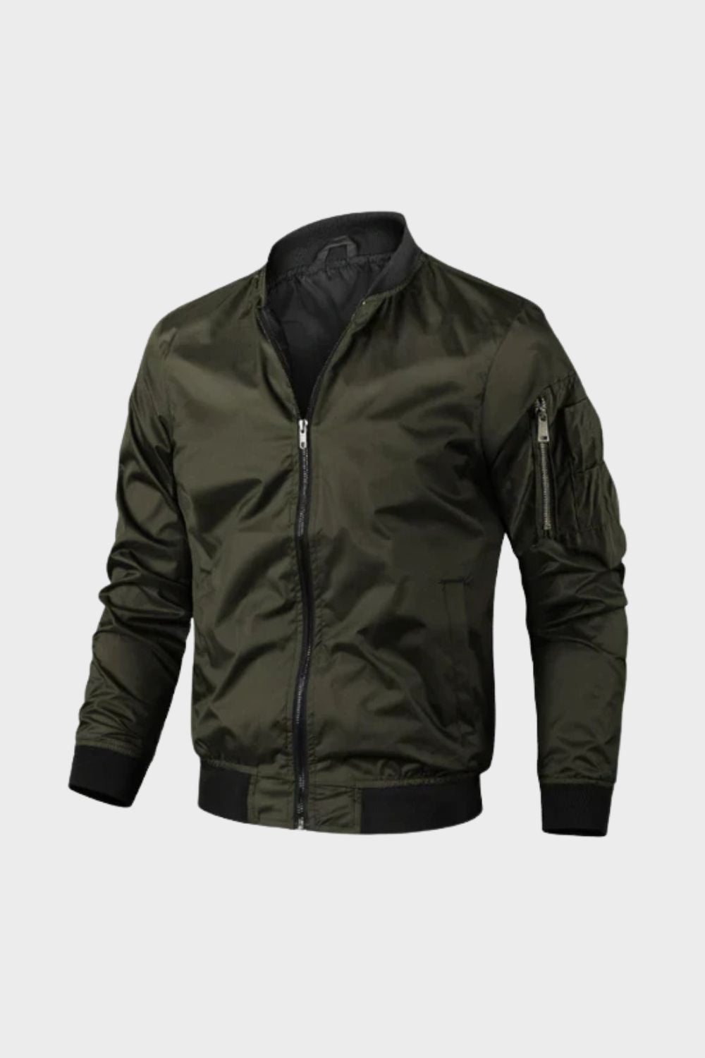 Men's ribbed stand collar bomber jacket