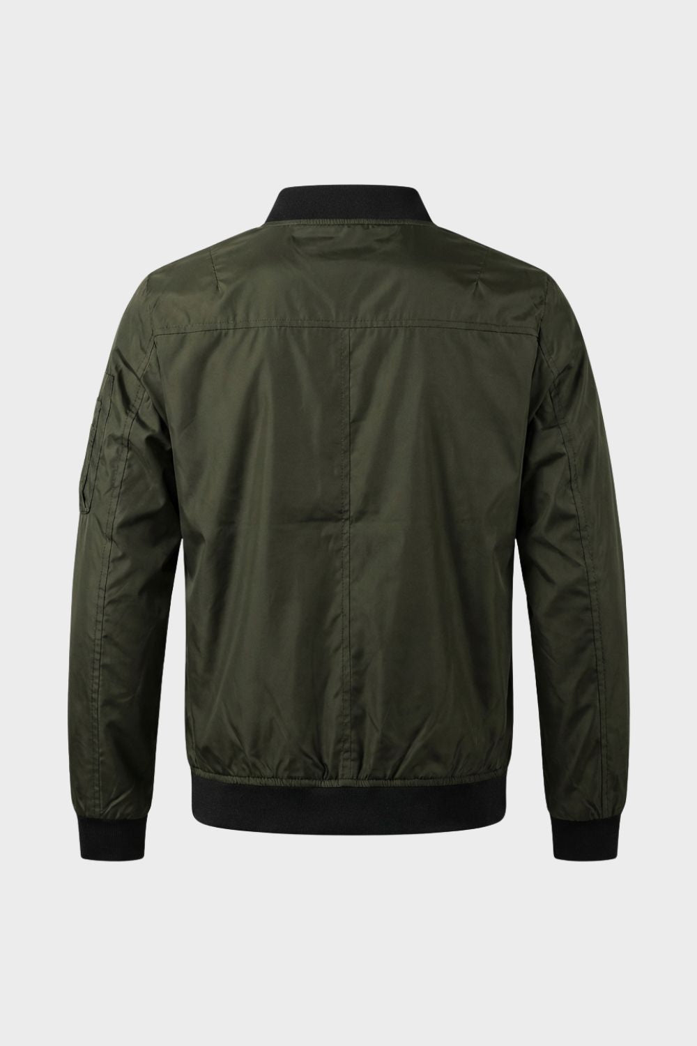 Men's ribbed stand collar bomber jacket, side view