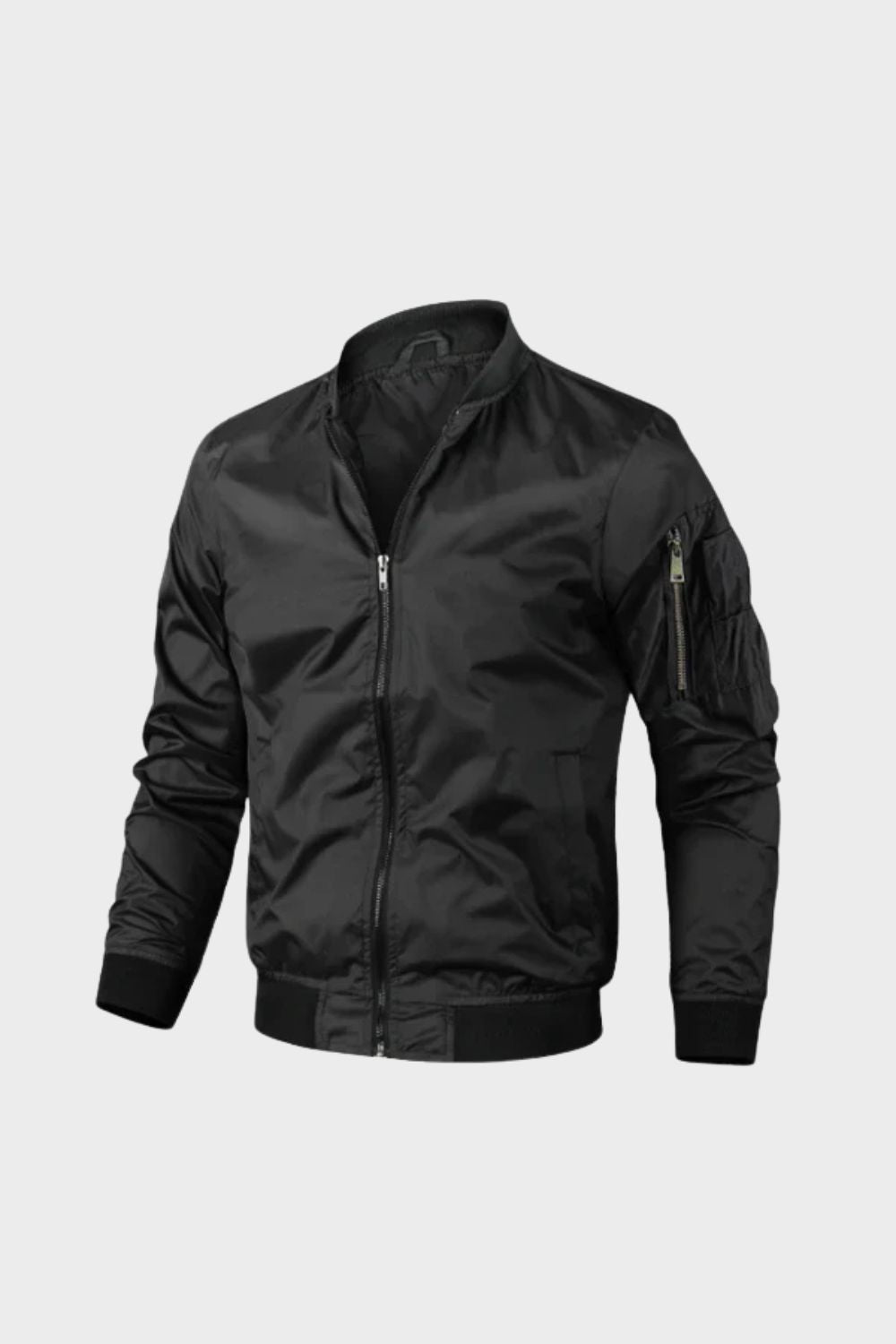 Men's ribbed stand collar bomber jacket, view 5