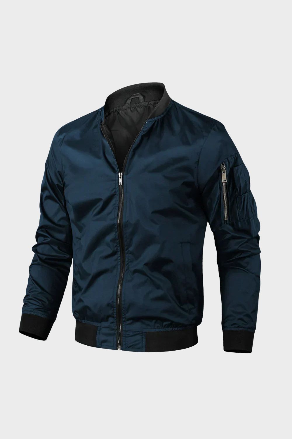 Men's ribbed stand collar bomber jacket, view 7