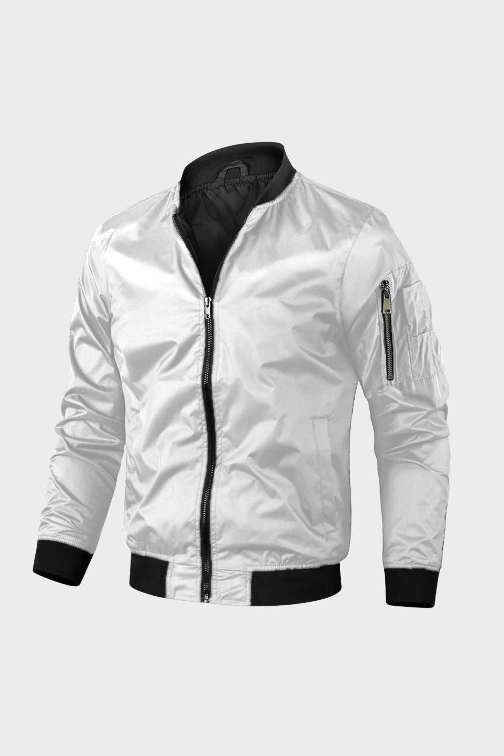 Men's ribbed stand collar bomber jacket, view 8