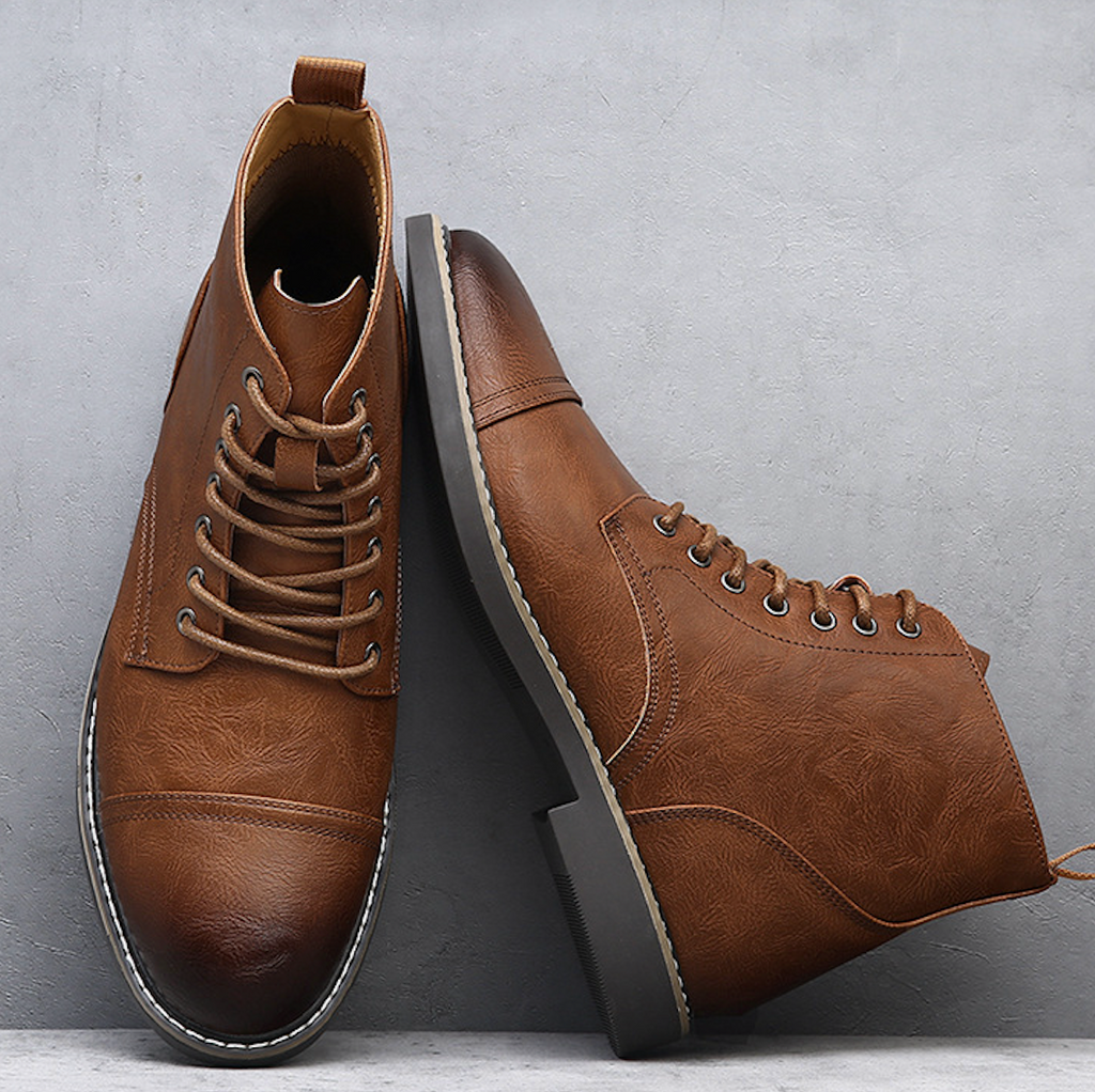 Men's cap toe leather work boots, view 5
